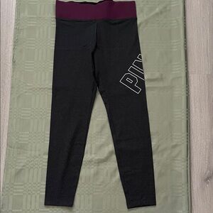 PINK Victoria's Secret dark gray Legging with Burgundy Waistband